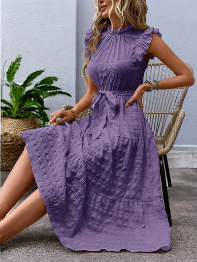 Gisèle - Robe Midi À Ourlets Volantés Et Ceinture À Nouer