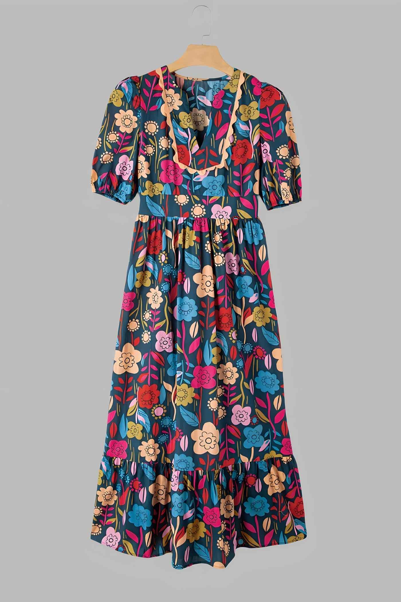 Madeleine - Robe Midi À Manches Bouffantes Et Encolure Notch