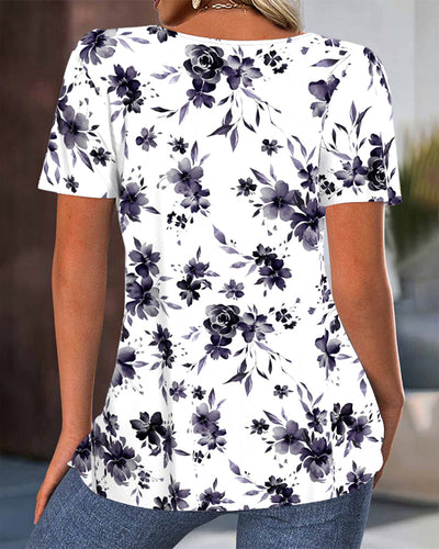 Blouse Col Rond Plissée Imprimée