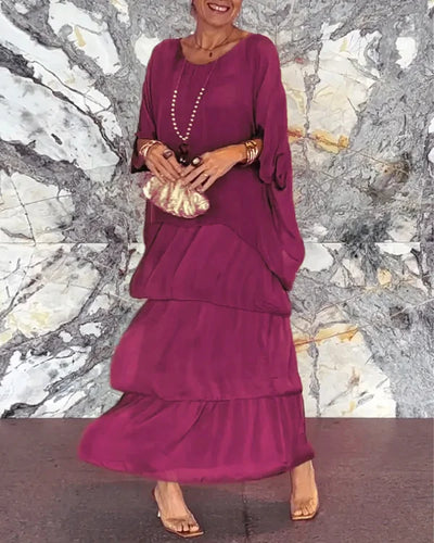 Robe longue femme – Coupe ample fluide – Manches larges – Tissu léger élégant