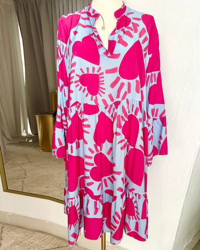 Robe Col Montant Trompette Imprimé A-Ligne
