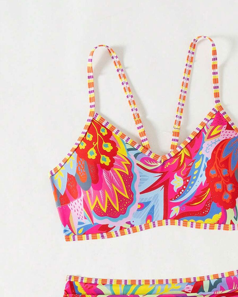 Maillot de bain Style Soutien-gorge Haute Taille Imprimé Triangle