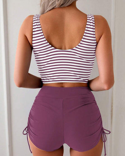 Bikini Rayé Lacé Mode Deux Pièces