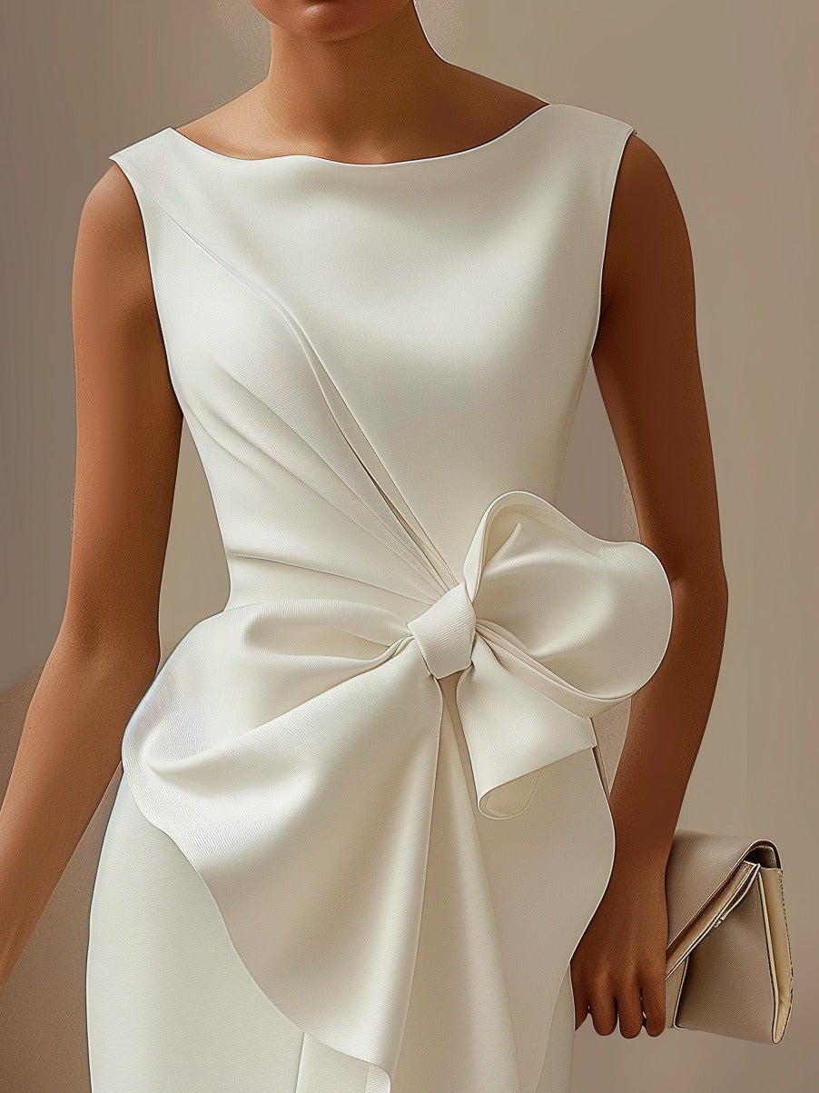 Robe mi-longue sans manches avec nœud 3D