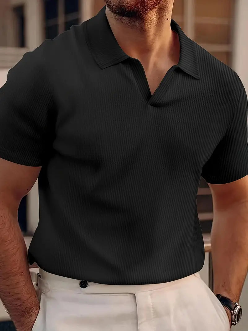 Polo homme – Coupe classique – Tissu respirant – Texture côtelée – Manches courtes