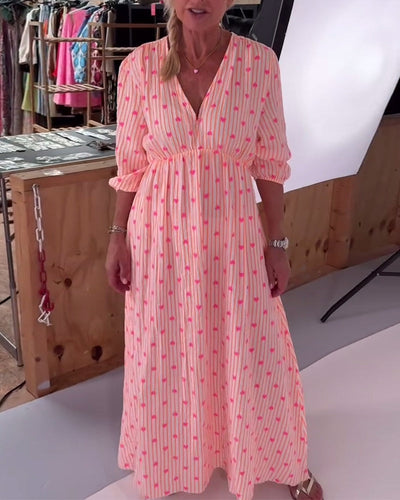 Robe Élégante Col En V Imprimé Cœur