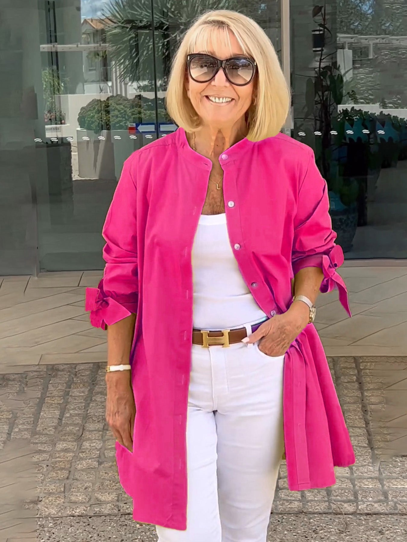Chantal™ | Chemise Longue Élégante à Manches Nouées
