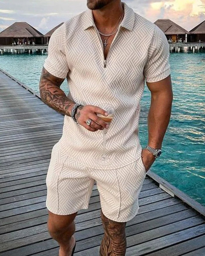 Ensemble polo et short crème à revers