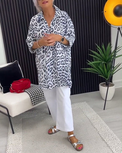 Blouse Revers Imprimé Léopard