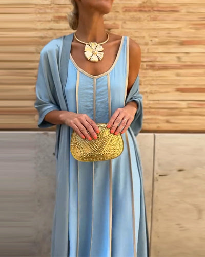 Imprimé Décolleté Ronde Robe Longue Casual Haut Deux Pièces