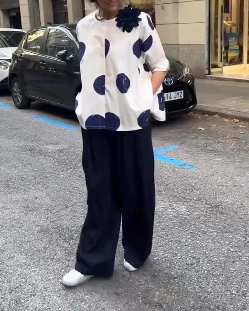 Blouse Manches Mi Longues À Pois Lâche