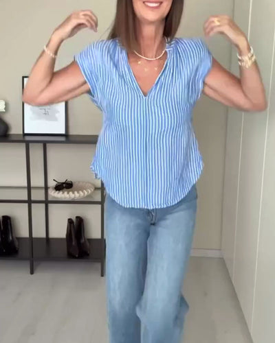 Blouse Décolleté en V Casual Rayée