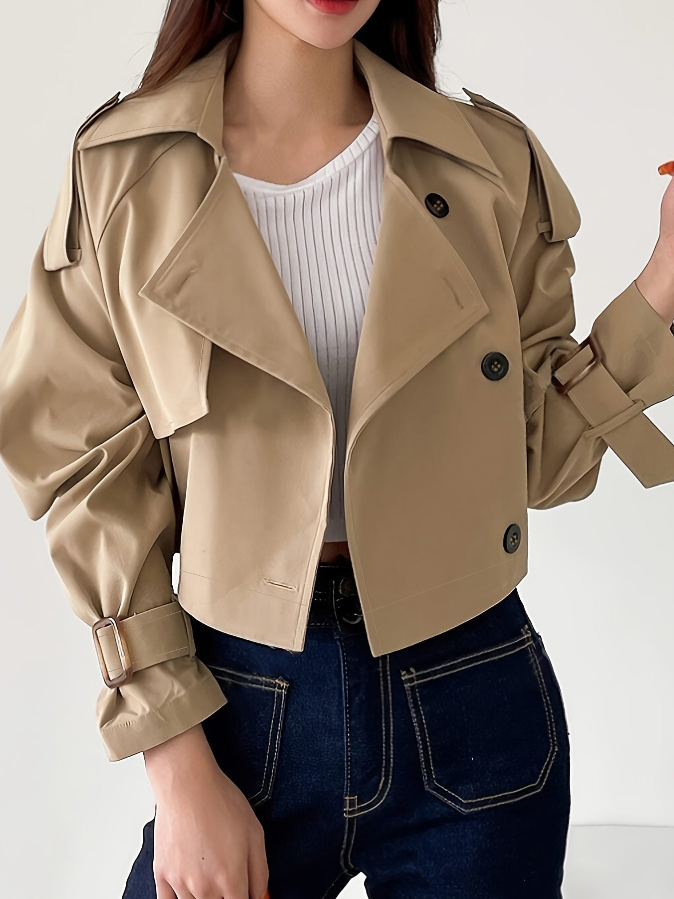 Evelyn - Élégant trench-coat kaki de printemps avec col à revers chic pour femmes