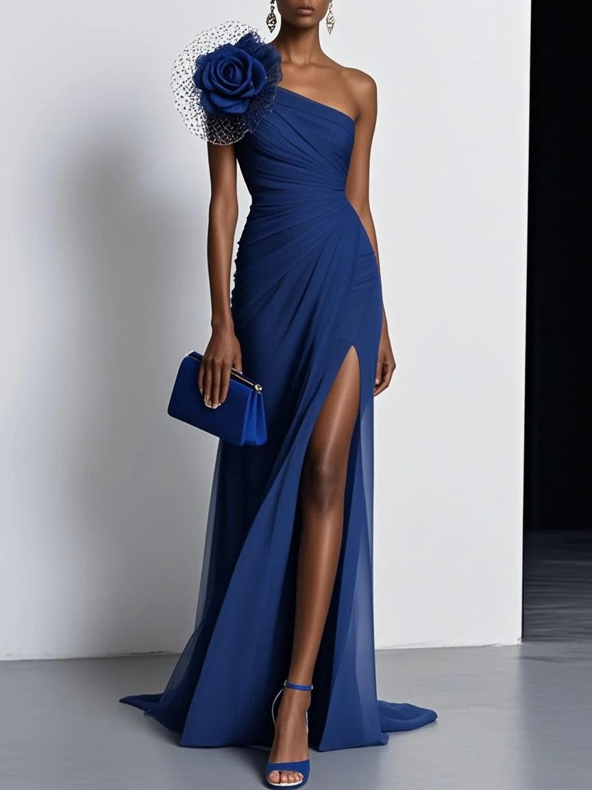 Robe en mousseline de soie à imprimé floral 3D