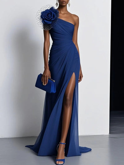 Robe en mousseline de soie à imprimé floral 3D