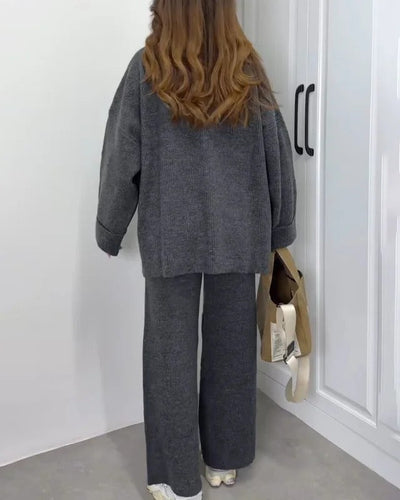 Ensemble deux pièces décontracté pull ras du cou et pantalon