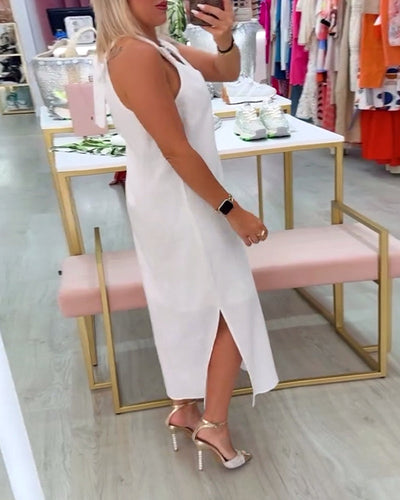 Robe Sans Manches Élégante Couleur Unie