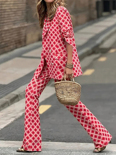 Ensemble blazer à revers et pantalon évasé pour femme chic