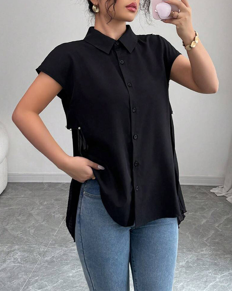 Chemise Perlée Panneau En Chiffon Plissé
