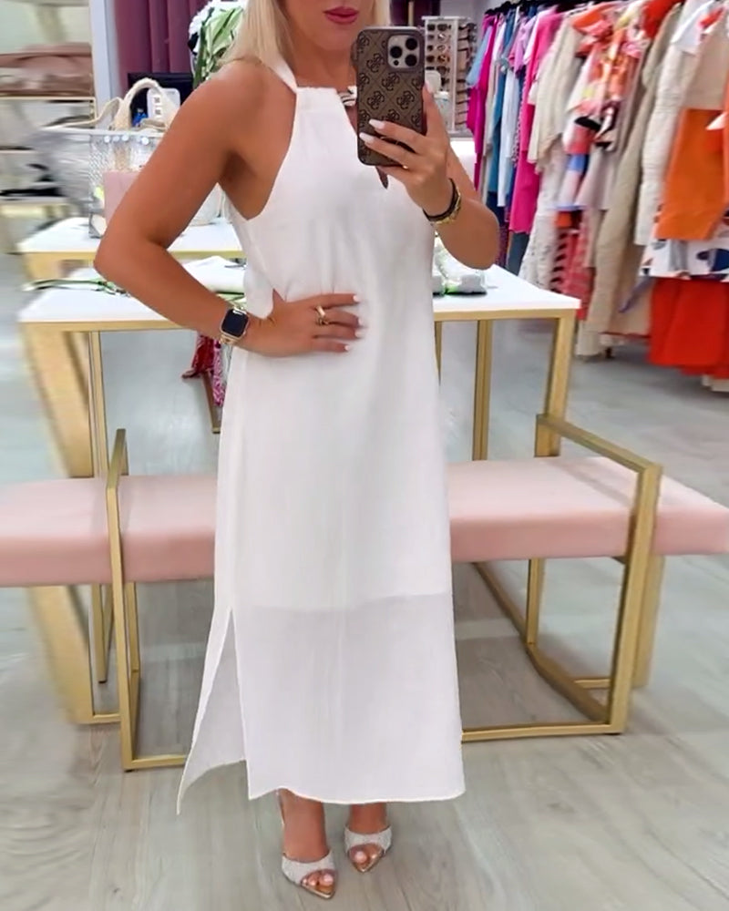 Robe Sans Manches Élégante Couleur Unie
