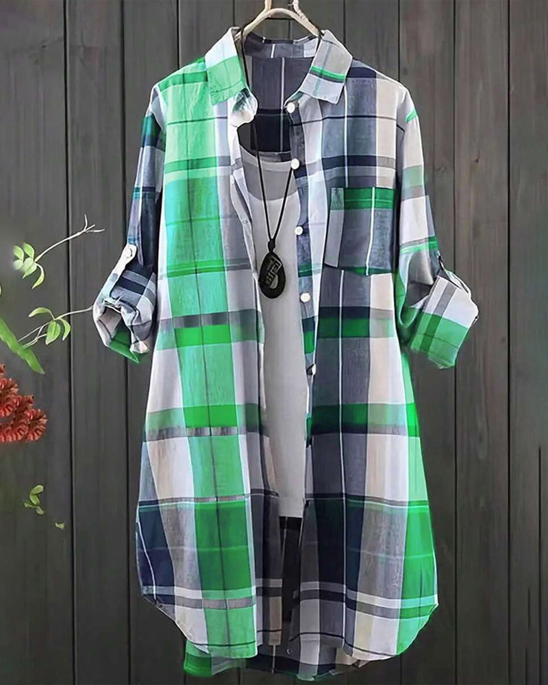 Chemise Décontractée À Carreaux Contraste