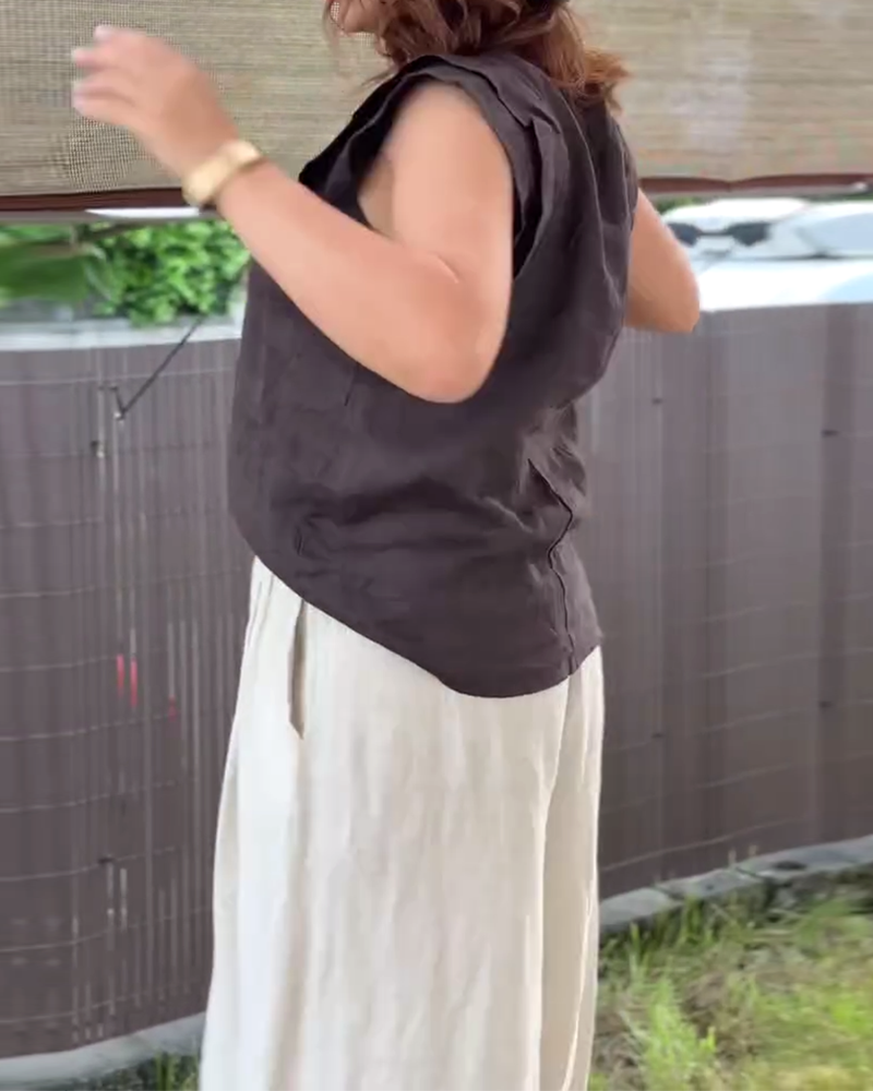Blouse Manches À Volants Couleur Unie