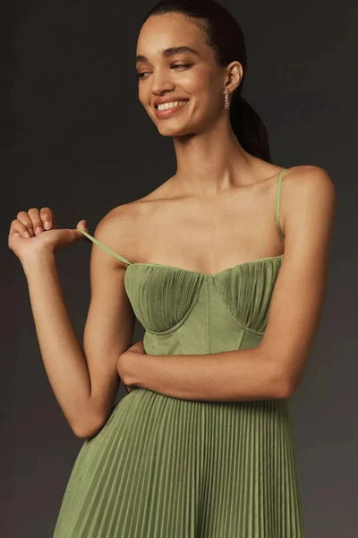 Robe midi bustier en tulle plissé