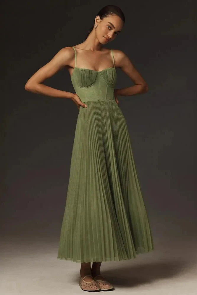 Robe midi bustier en tulle plissé