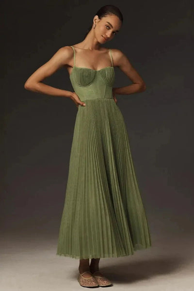 Robe midi bustier en tulle plissé