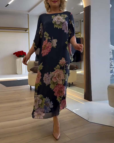 Robe Col Rond Fleuri Fente