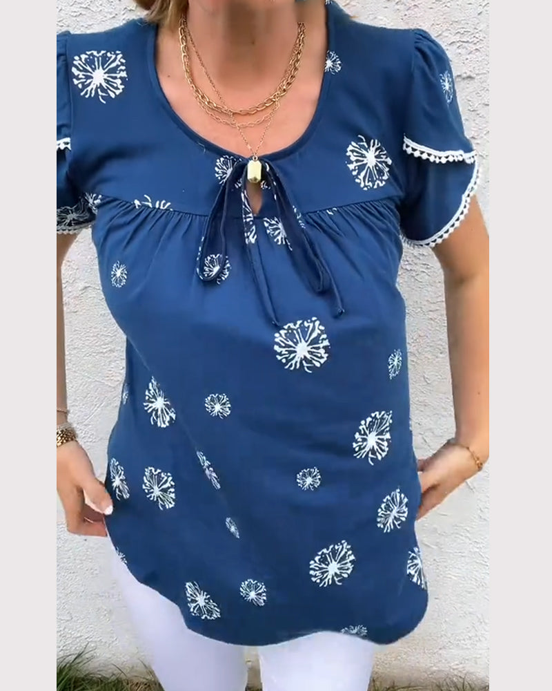 Blouse Manches En Pétales Imprimé Tie-Dye