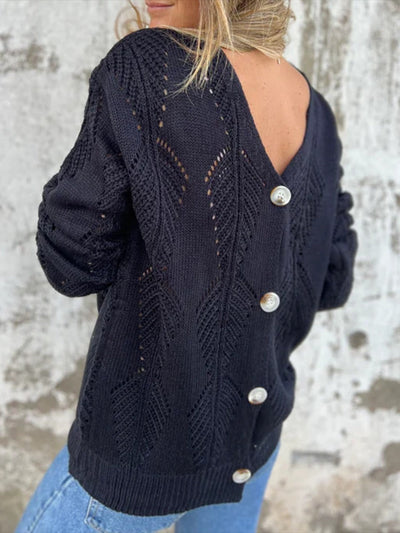 Pull à boutons réversibles en tricot à feuilles