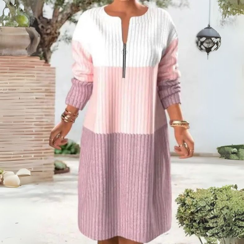 Libella™ | Robe Tricotée Chic en Bloc de Couleurs