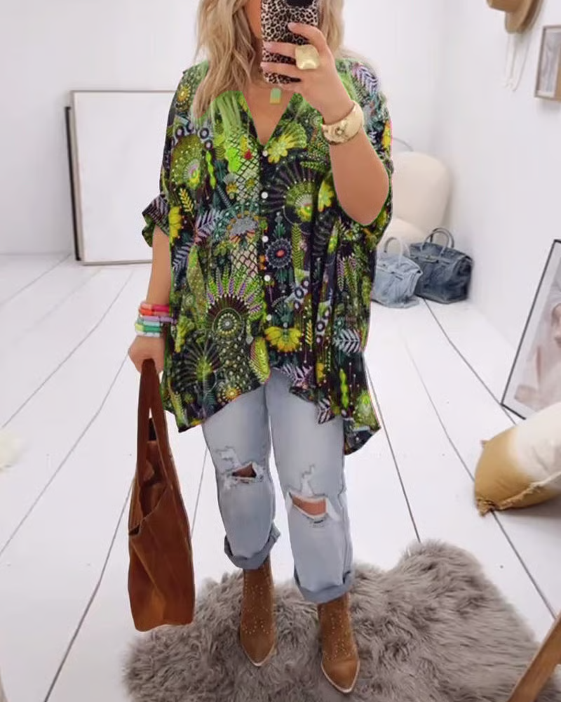 MARLENA - BLOUSE LOOSE À IMPRIMÉ BOHÈME