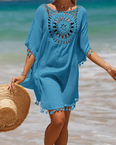 Solène™ | Tunique de plage à pompons ajourée