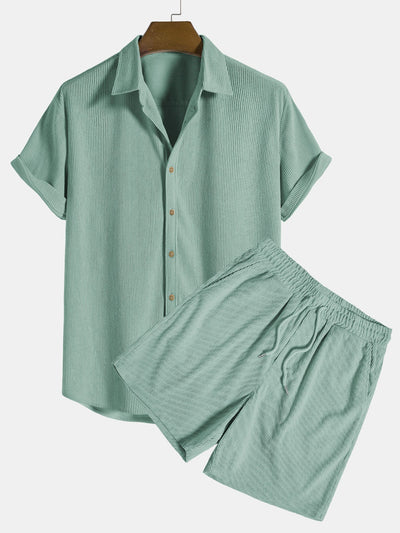 Ensemble Estival : Chemise à Manches Courtes en Velours Côtelé & Short