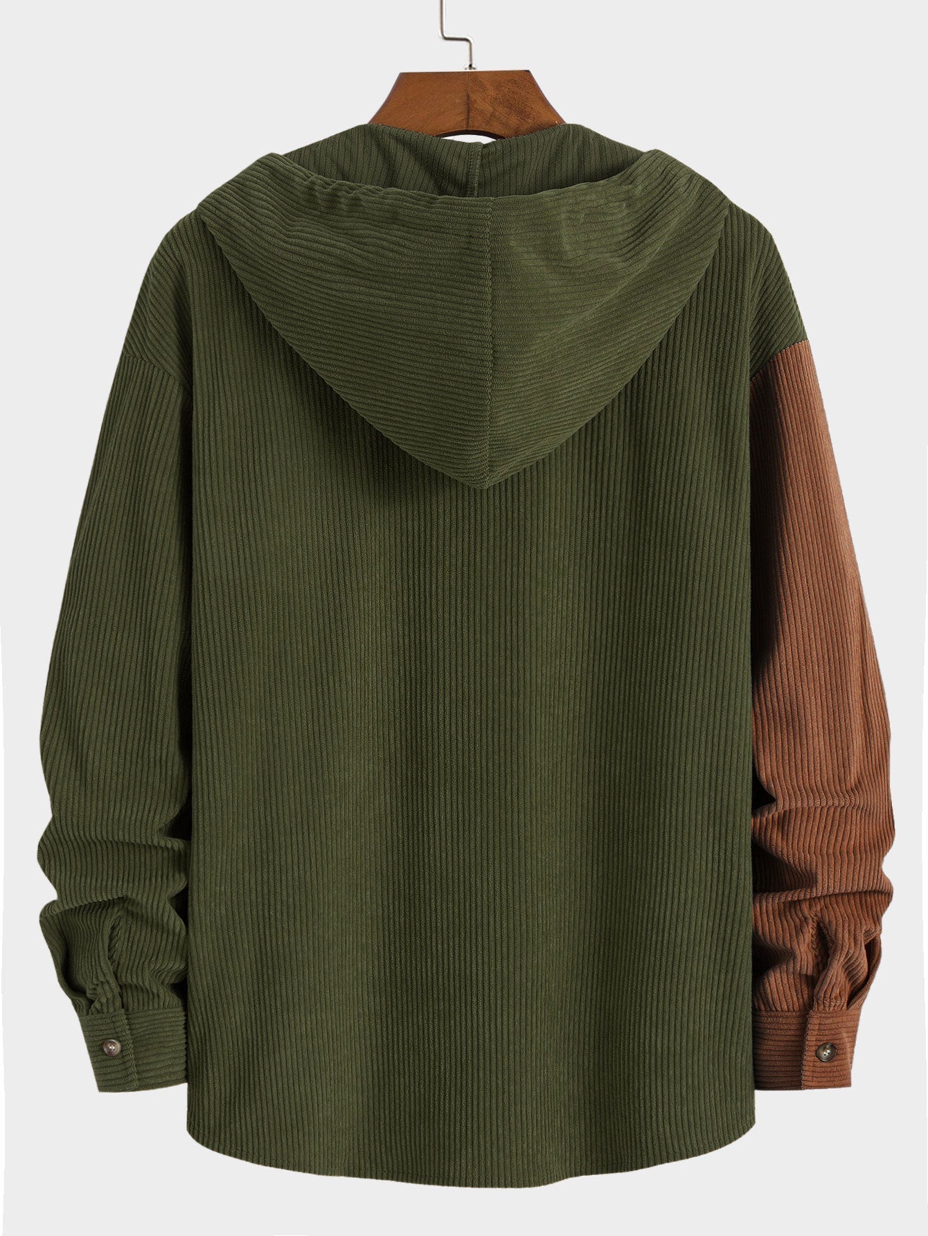 Chemise à capuche en velours côtelé colorblock coupe décontractée et pantalon droit en velours côtelé