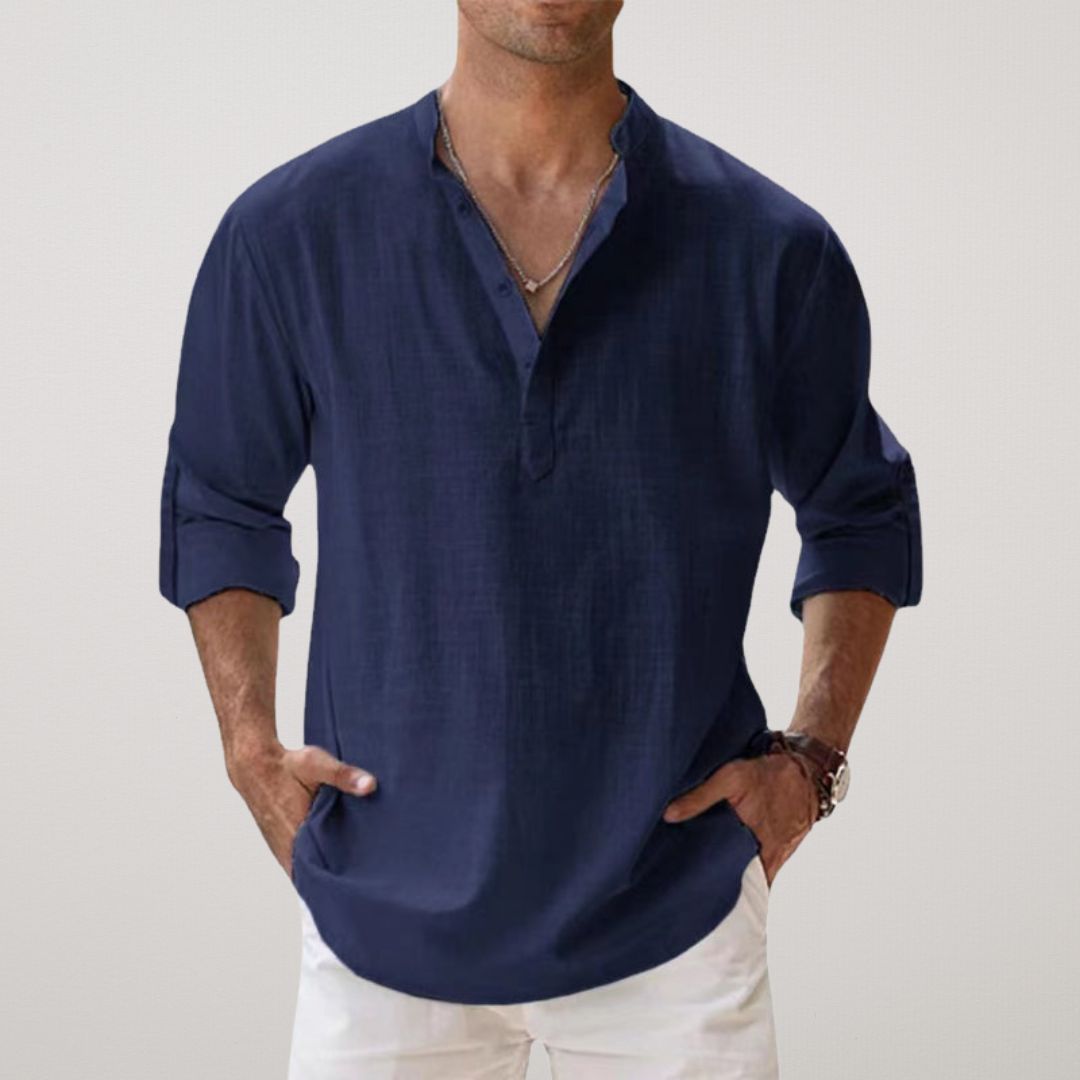 Lenoir™ - Chemise Henley en coton effet lin