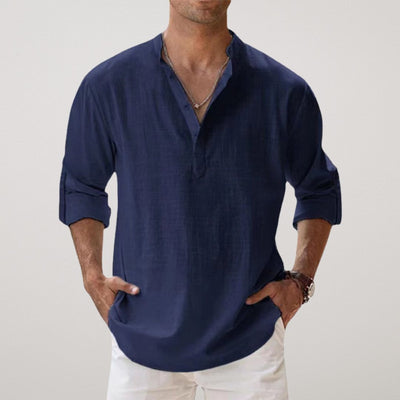 Lenoir™ - Chemise Henley en coton effet lin