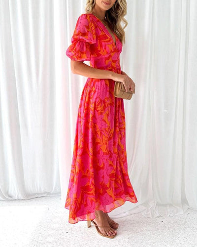 Martine™ | Robe Longue Fluide à Imprimé Floral Tropical