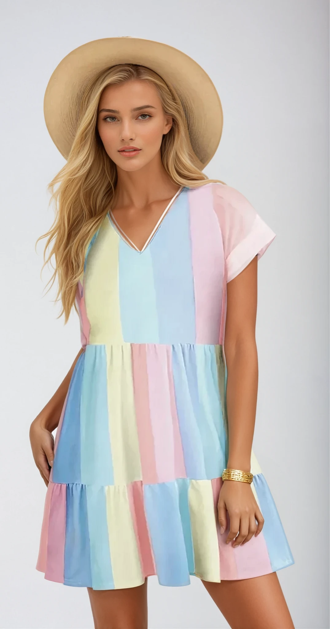 Geneviève - Mini Robe Bloc De Couleur Avec Décolleté En V