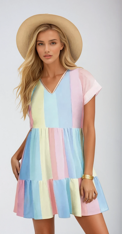 Geneviève - Mini Robe Bloc De Couleur Avec Décolleté En V