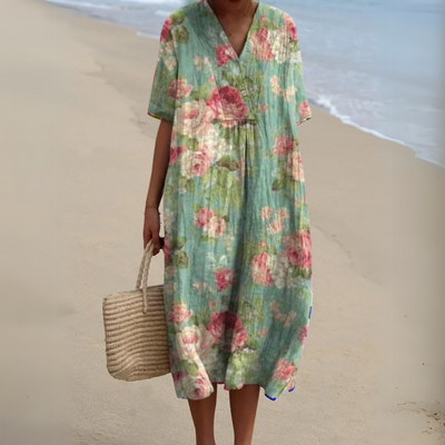 Michele™ | Robe Fluide Fleurie en Lin Coton
