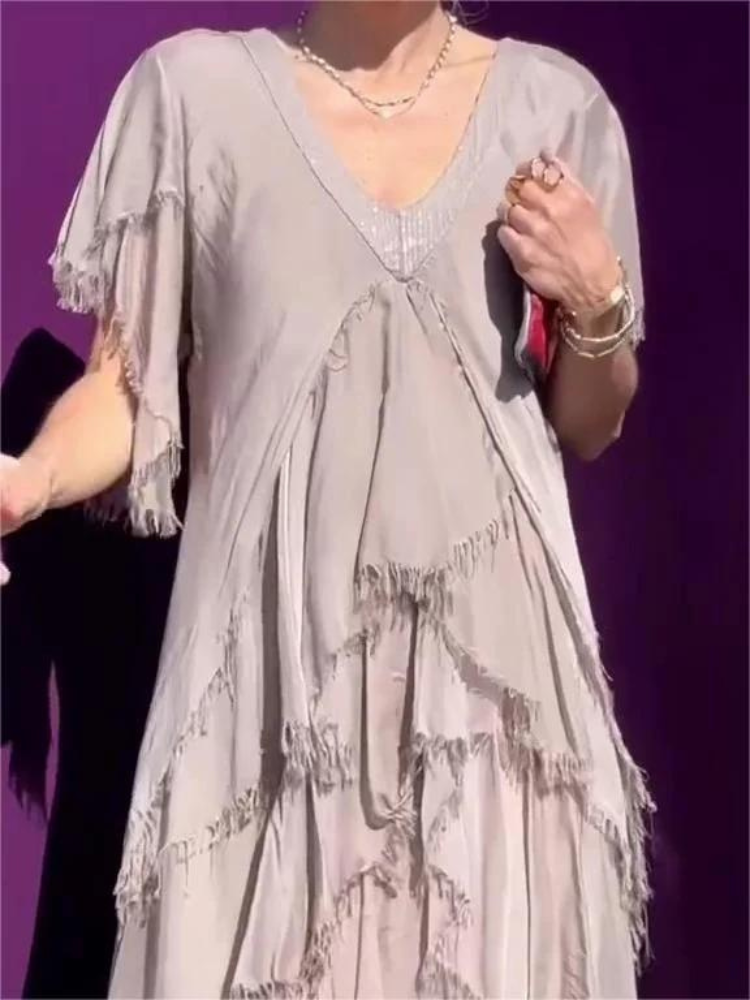 SAVANE | Vestito Lungo Fluido con Scollo a V Elegante