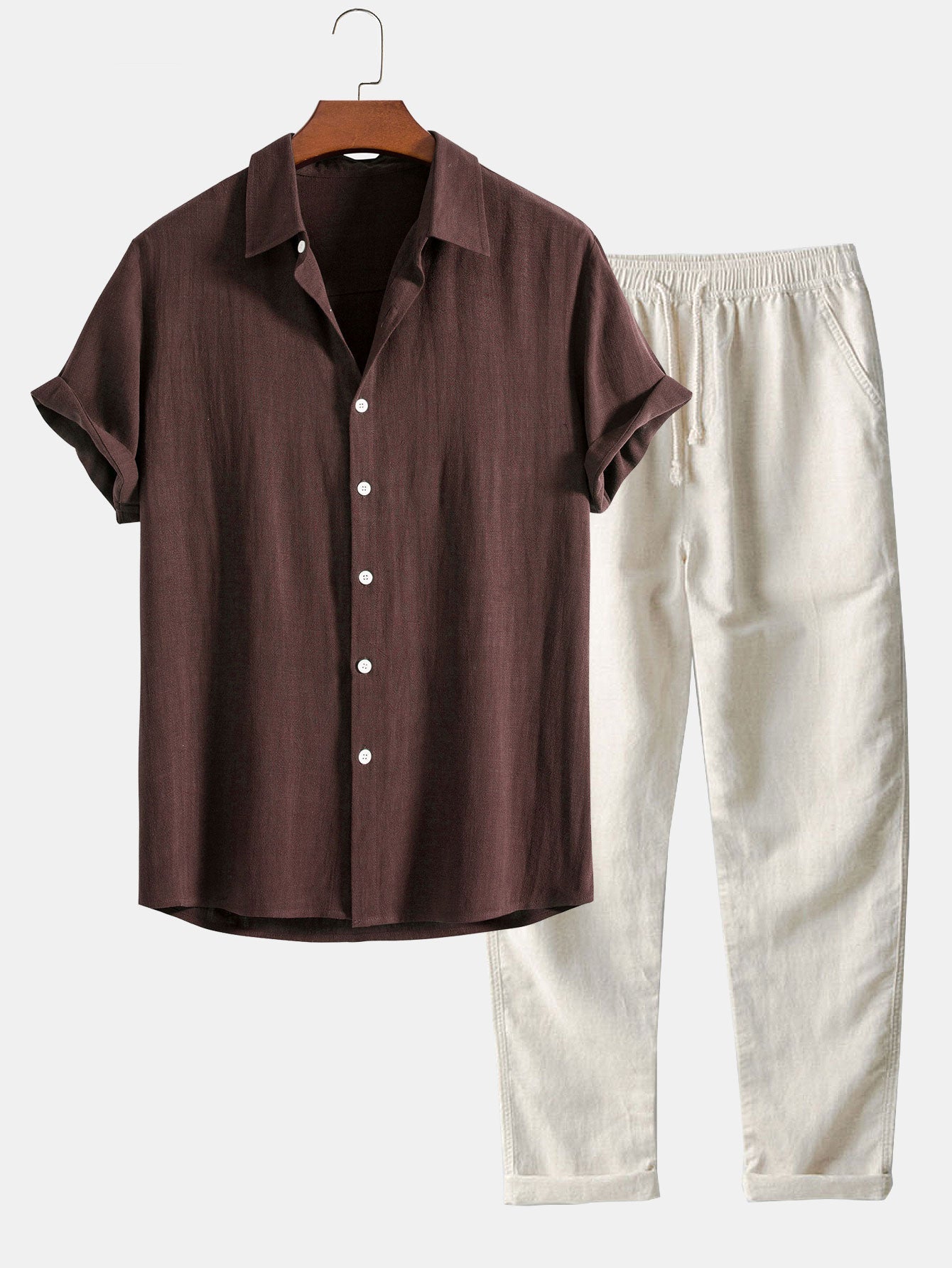 Chemise boutonnée en mélange de lin et rayonne et pantalon droit en lin