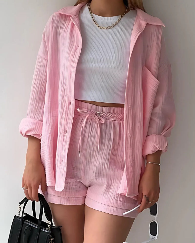 Ensemble short boutonné en coton