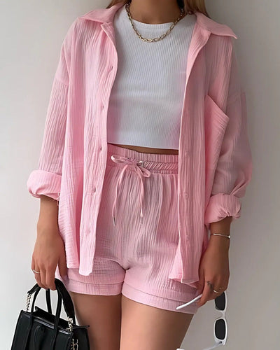 Ensemble short boutonné en coton