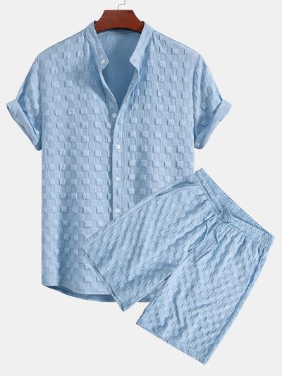 Ensemble Jacquard Échiquier : Chemise Col Montant & Short