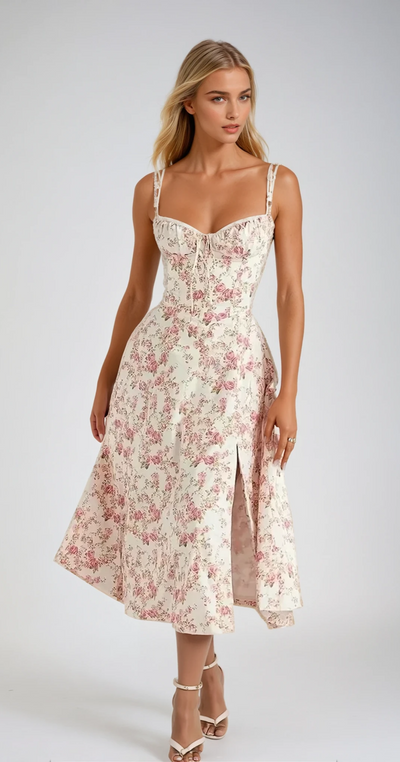 Fabiola - Robe Bustier Midi Avec Corsage Et Bretelles