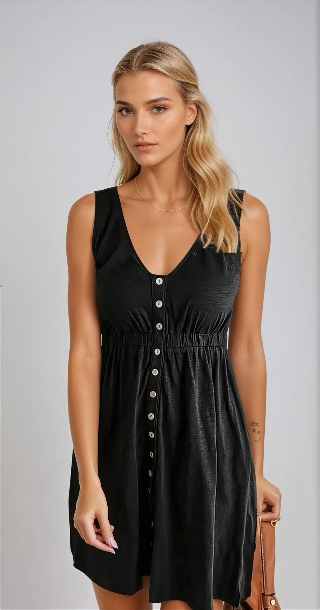 Désirée - Robe D'Été À Boutons, Manches Courtes Et Décolleté En V